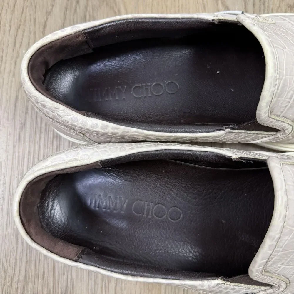 Jimmy Choo Shoes Mens Size 42 Beige Leather Croc Embossed Slip On Designer